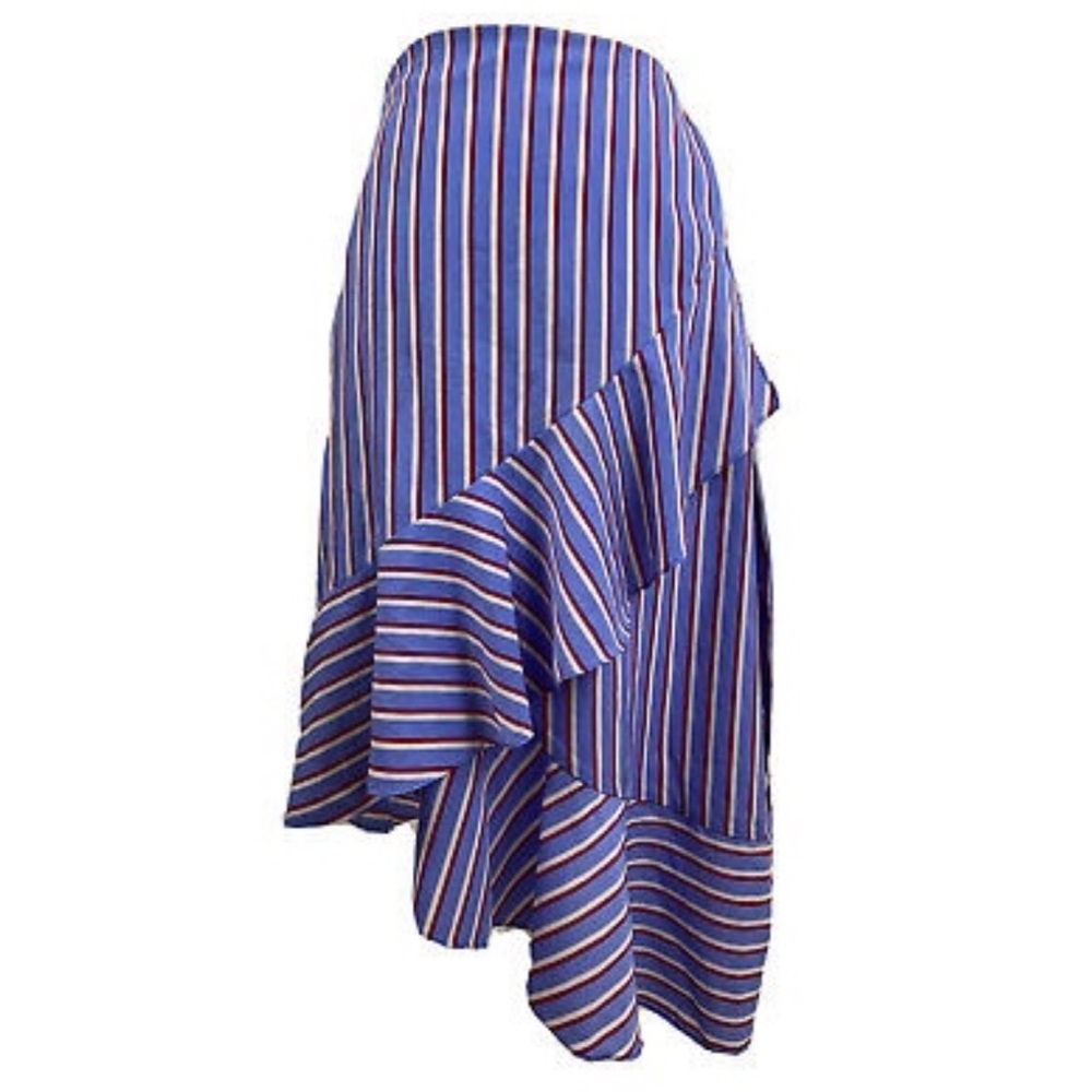 CLICHÉ Red, White and Blue Striped High-Low Midi Ruffle Skirt Sz. S - NWT